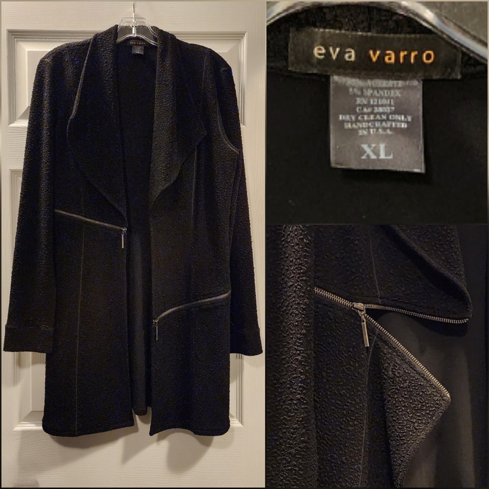 EVA VARRO Barcelona Pebble Textured Open-Front Statement Jacket * XL * Black